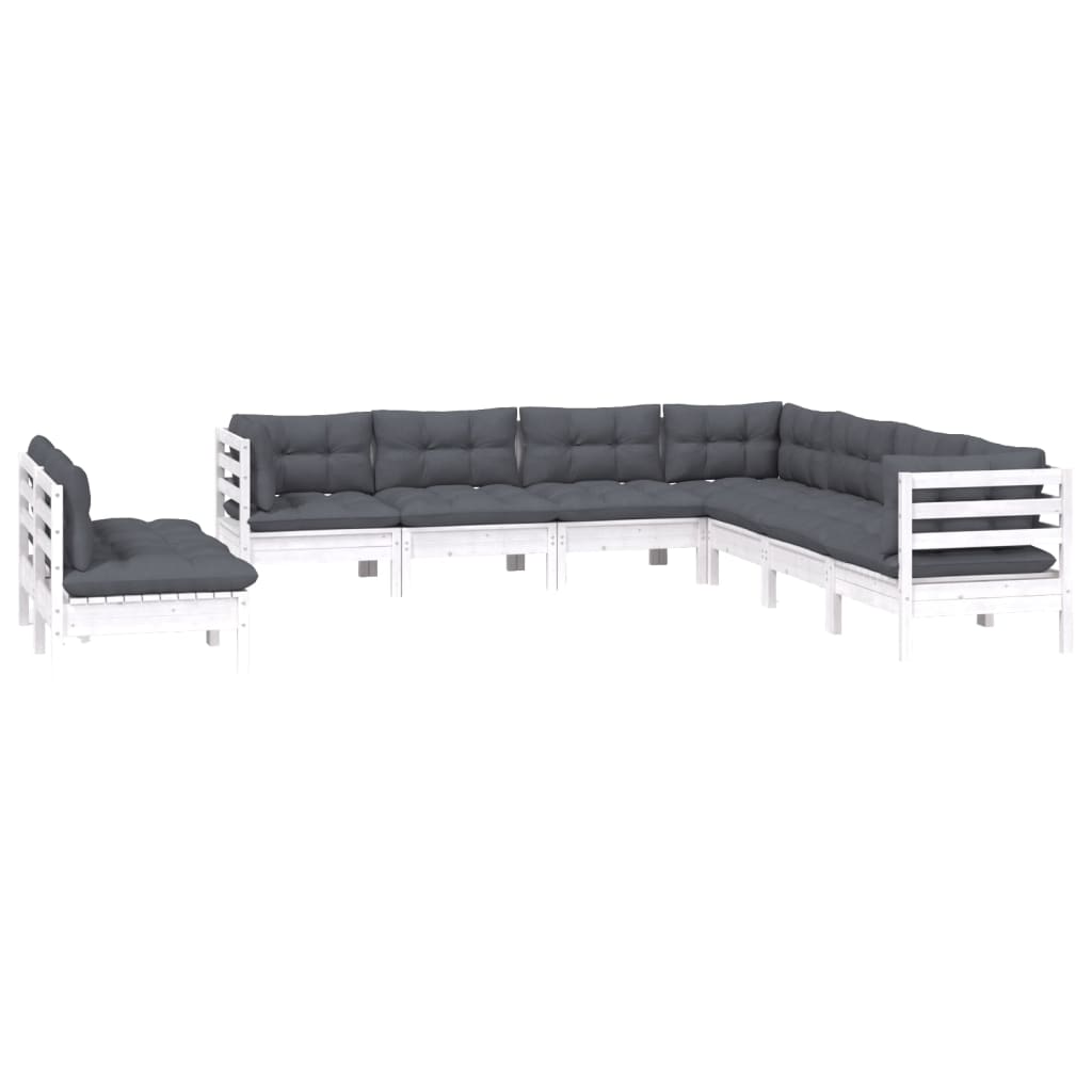 9-Delige Loungeset Met Kussens Massief Grenenhout Wit