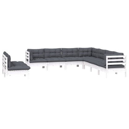 9-Delige Loungeset Met Kussens Massief Grenenhout Wit