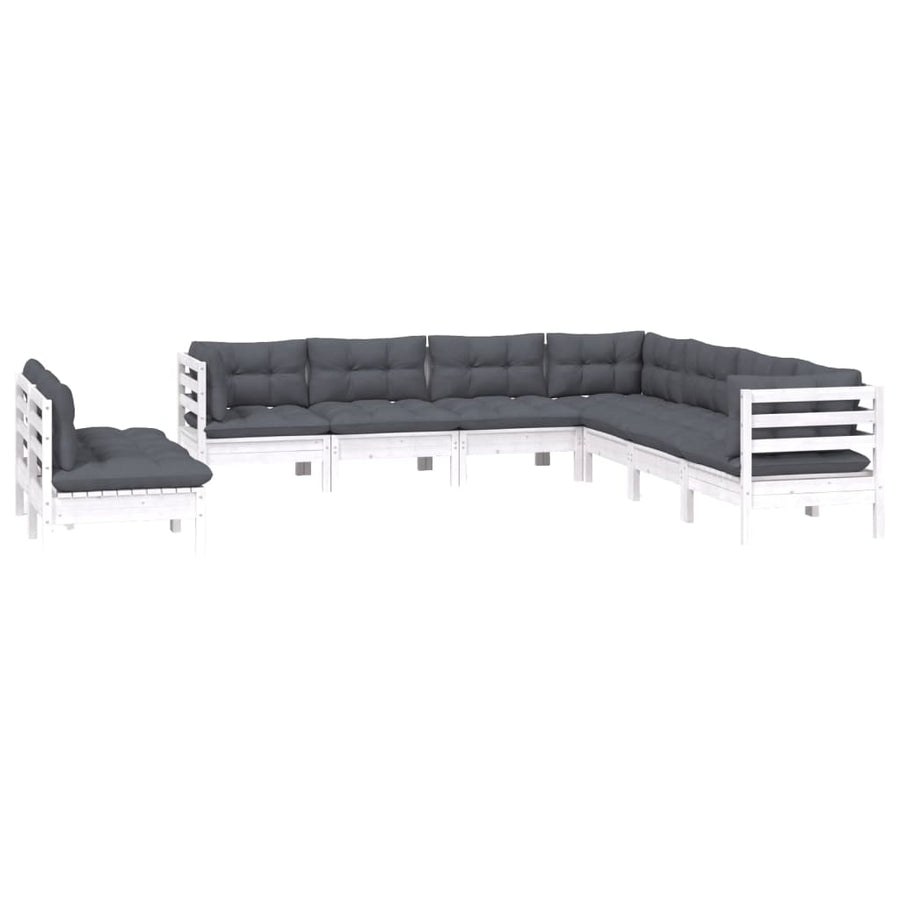 9-Delige Loungeset Met Kussens Massief Grenenhout Wit