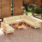 Loungeset 10-delig grenenhout crème