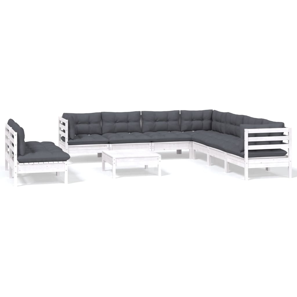 0-Delige Loungeset Met Kussens Massief Grenenhout Wit