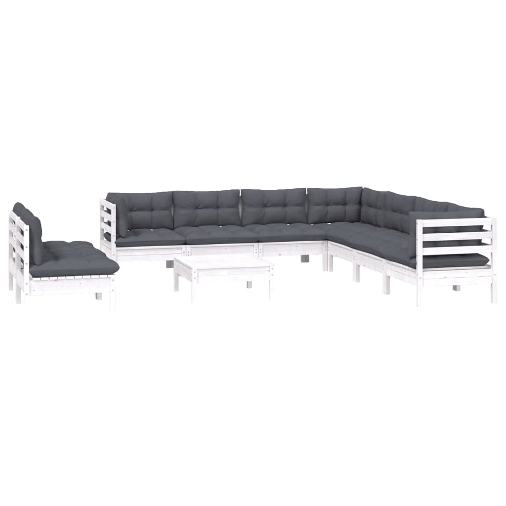 0-Delige Loungeset Met Kussens Massief Grenenhout Wit