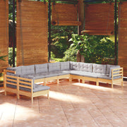 Loungeset 10-delig massief grenenhout grijs