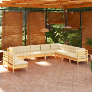 Loungeset 10-delig grenenhout crème
