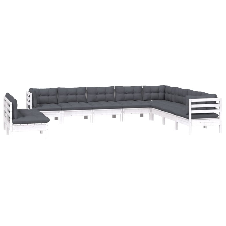 0-Delige Loungeset Met Kussens Massief Grenenhout Wit