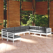 Loungeset 10-delig massief grenenhout wit