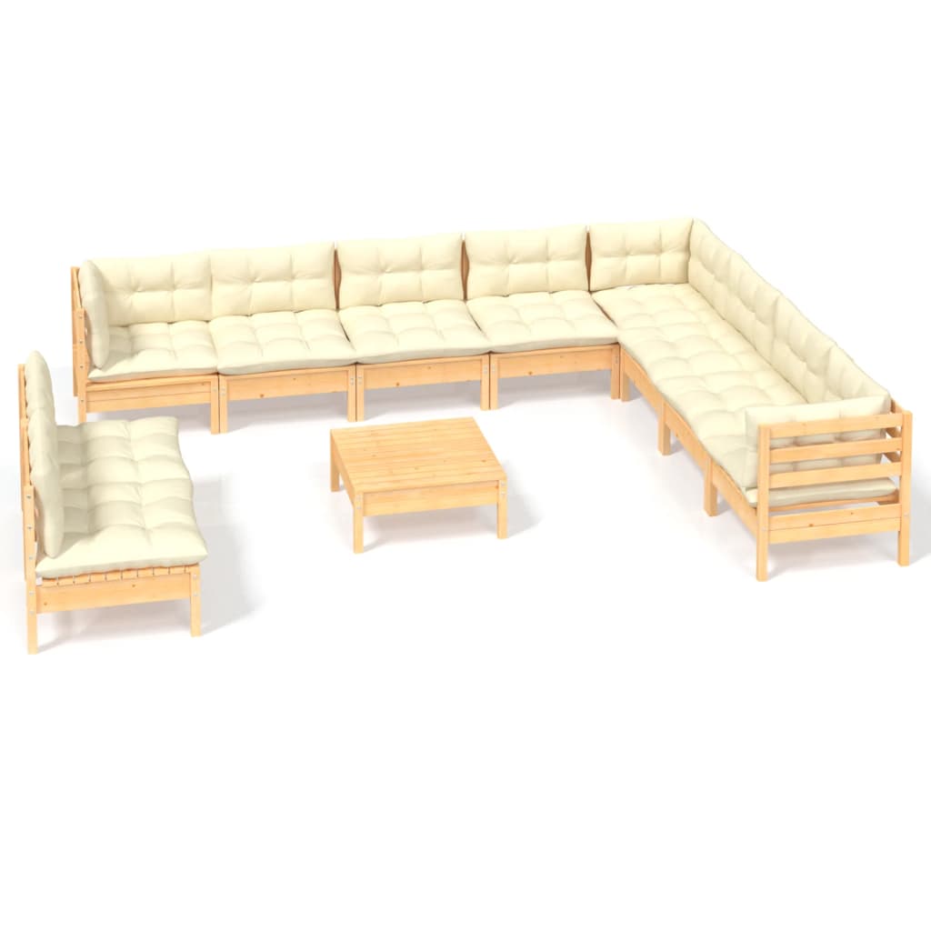 -Delige Loungeset Met Kleurige Kussens Grenenhout Bruin en crème