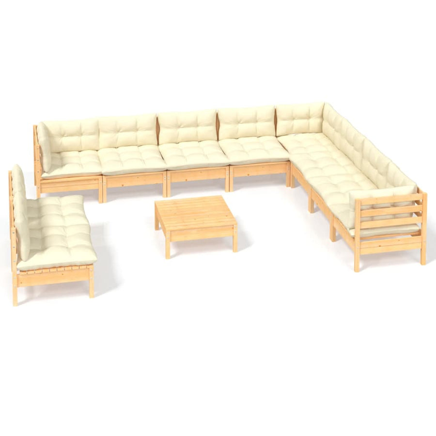 -Delige Loungeset Met Kleurige Kussens Grenenhout Bruin en crème