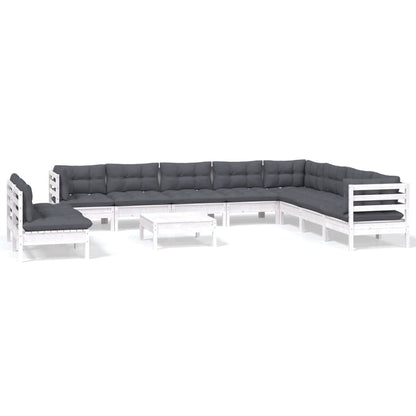 -Delige Loungeset Met Kussens Massief Grenenhout Wit