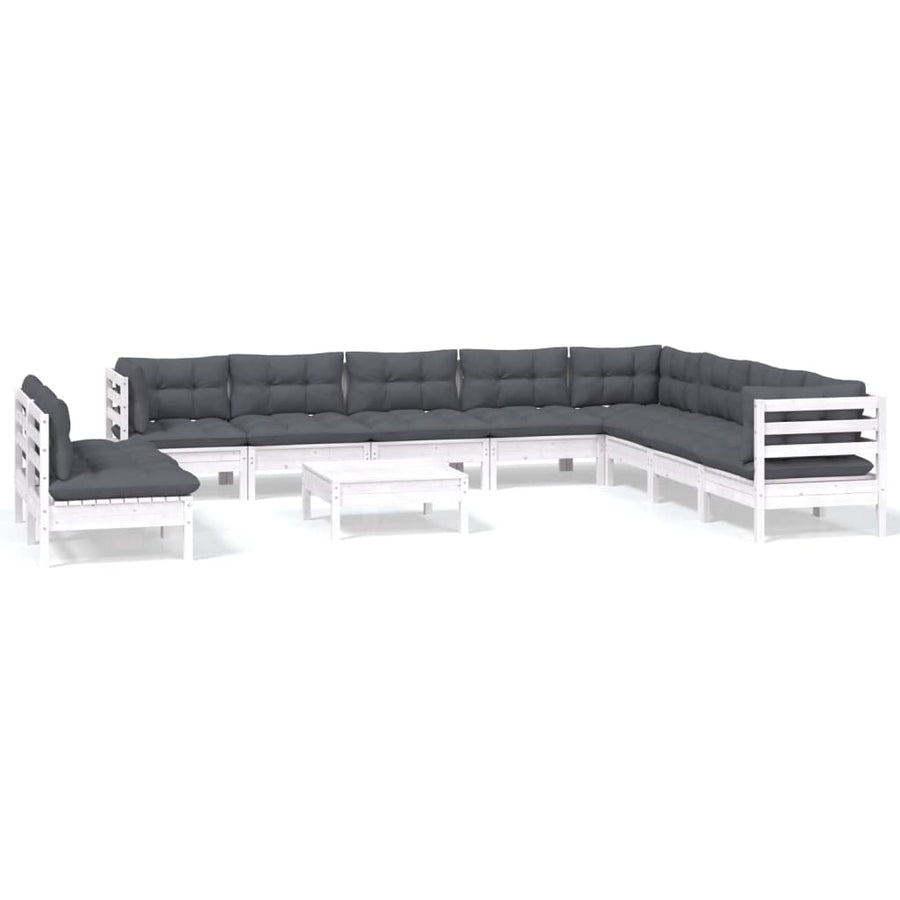-Delige Loungeset Met Kussens Massief Grenenhout Wit