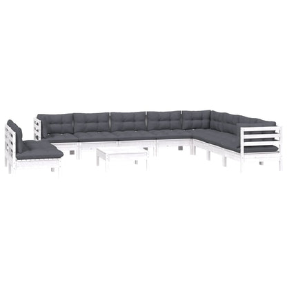 -Delige Loungeset Met Kussens Massief Grenenhout Wit