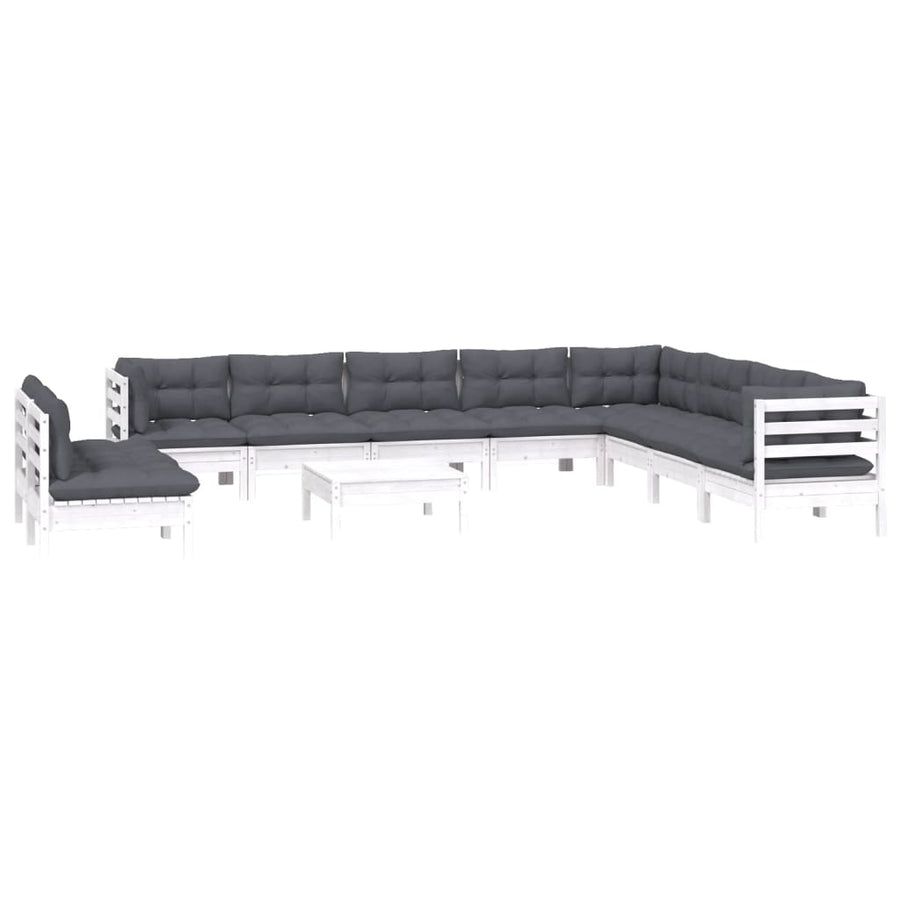 -Delige Loungeset Met Kussens Massief Grenenhout Wit