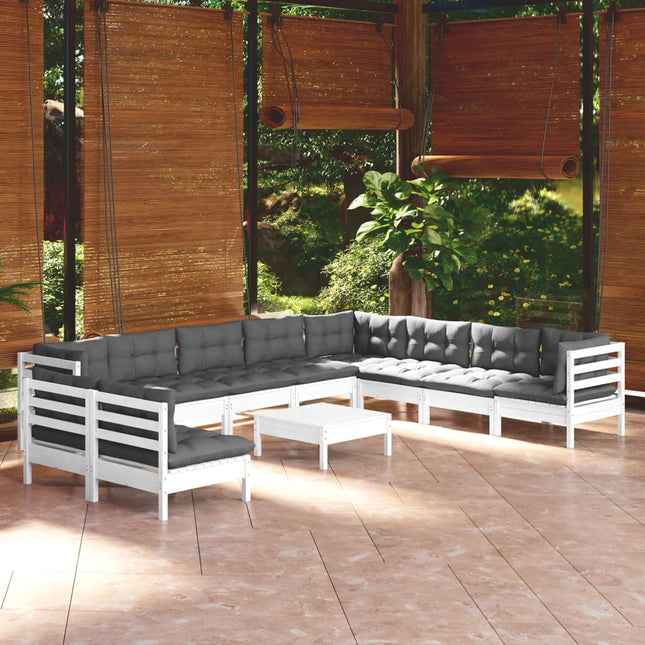 -Delige Loungeset Met Kussens Massief Grenenhout Wit