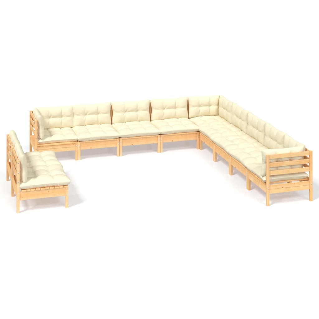 -Delige Loungeset Met Kleurige Kussens Grenenhout Bruin en crème