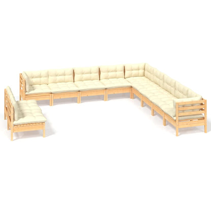 -Delige Loungeset Met Kleurige Kussens Grenenhout Bruin en crème