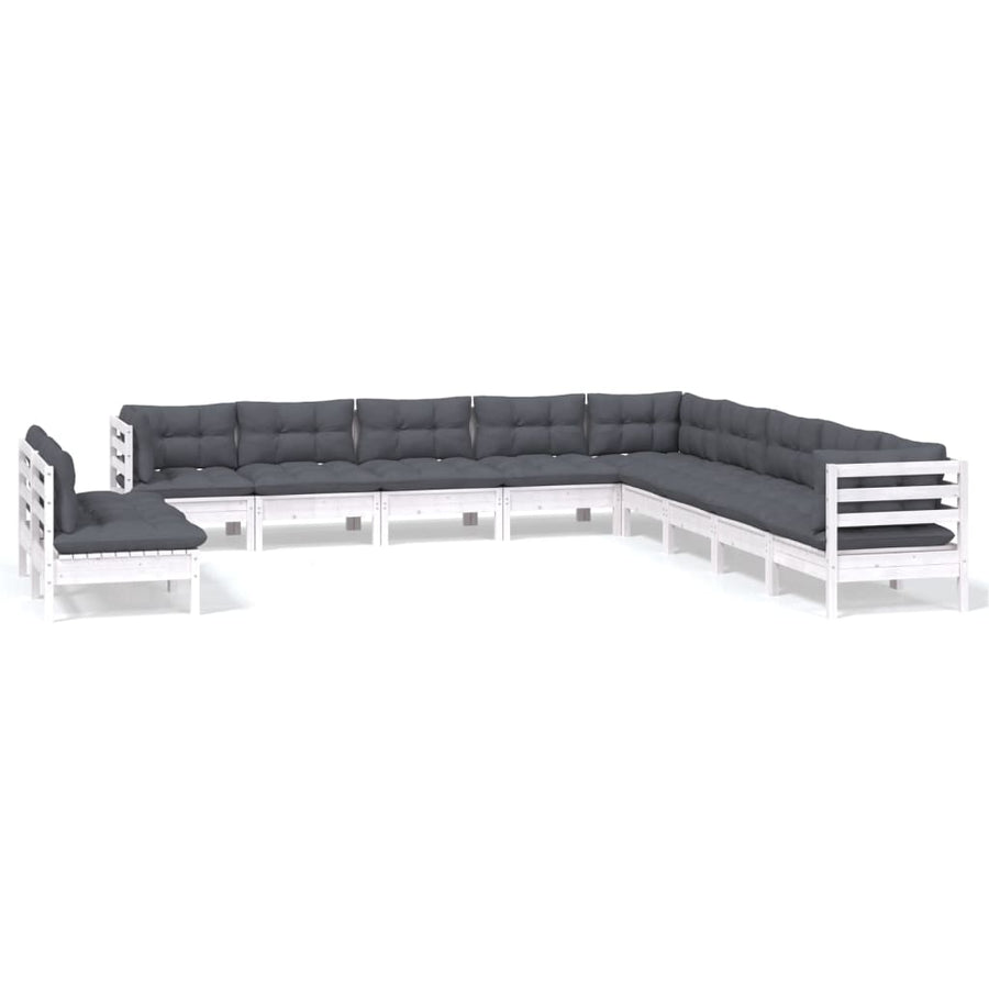 -Delige Loungeset Met Kussens Massief Grenenhout Wit