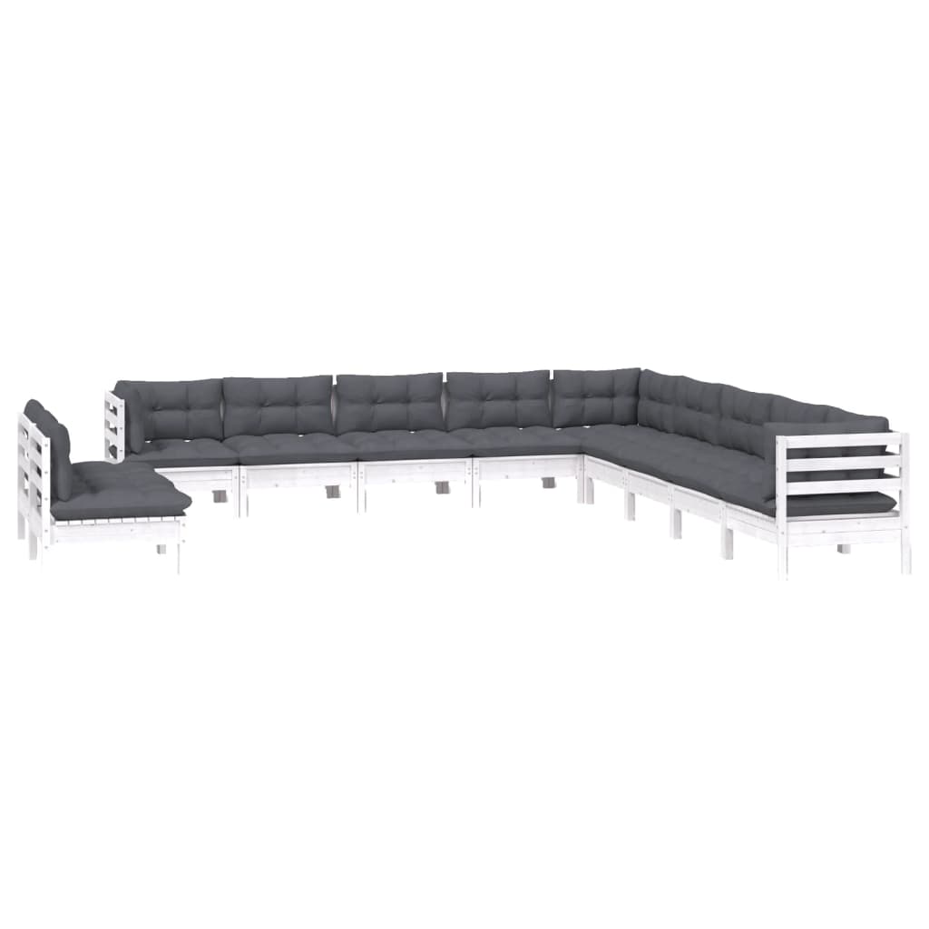 -Delige Loungeset Met Kussens Massief Grenenhout Wit