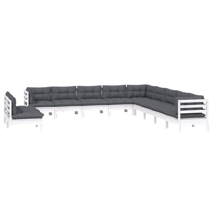 -Delige Loungeset Met Kussens Massief Grenenhout Wit