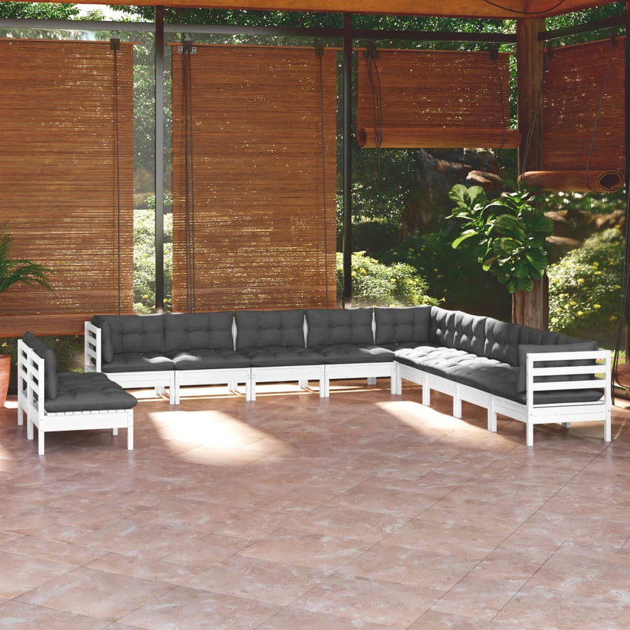 -Delige Loungeset Met Kussens Massief Grenenhout Wit