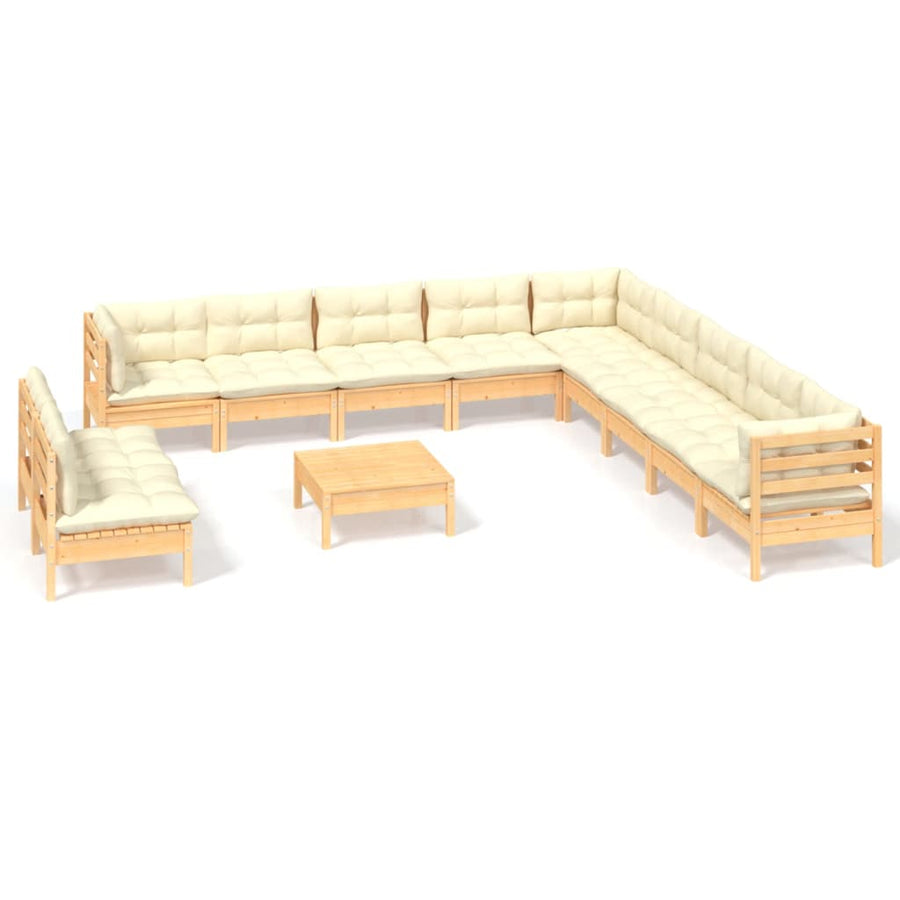 2-Delige Loungeset Met Kleurige Kussens Grenenhout Bruin en crème