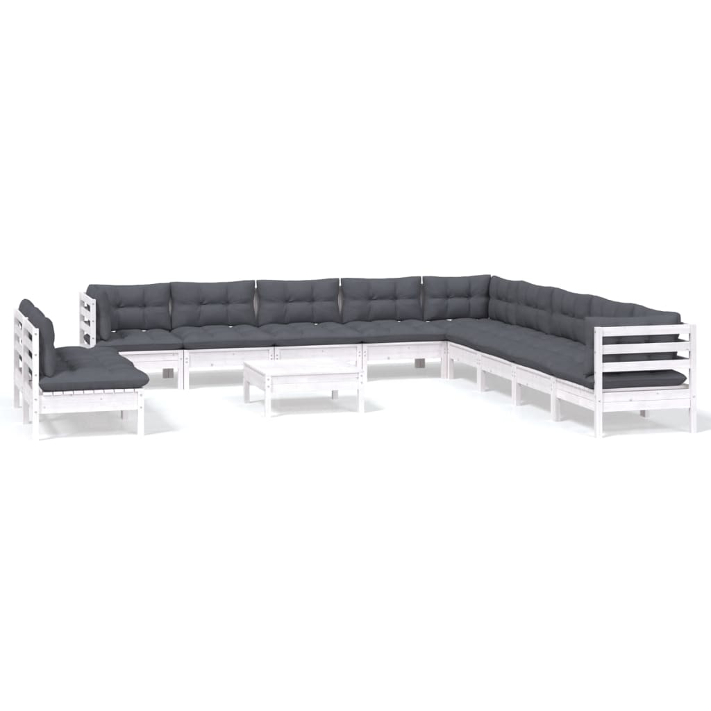 2-Delige Loungeset Met Kussens Massief Grenenhout Wit
