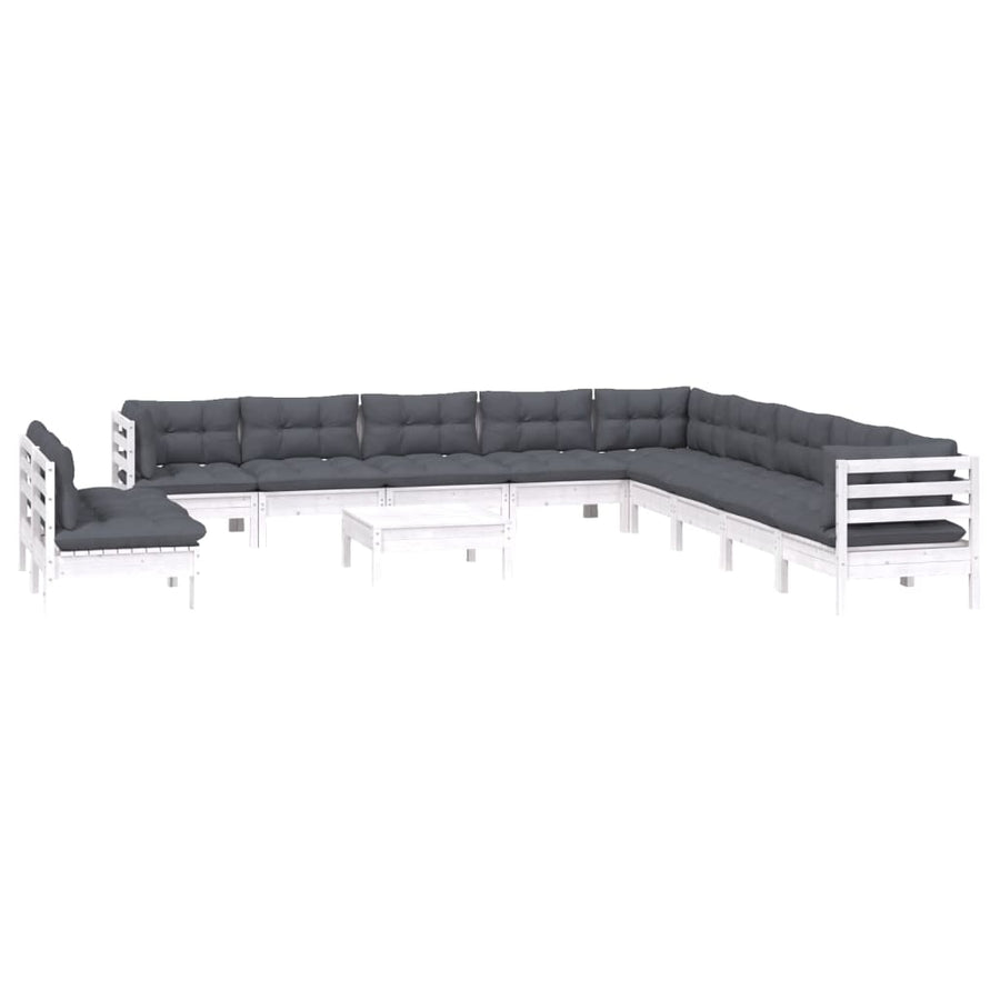 2-Delige Loungeset Met Kussens Massief Grenenhout Wit