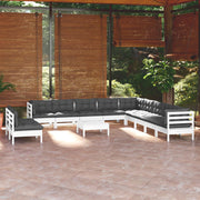 Loungeset 12-delig massief grenenhout wit