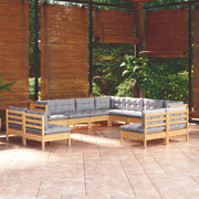 Loungeset 11-delig massief grenenhout grijs
