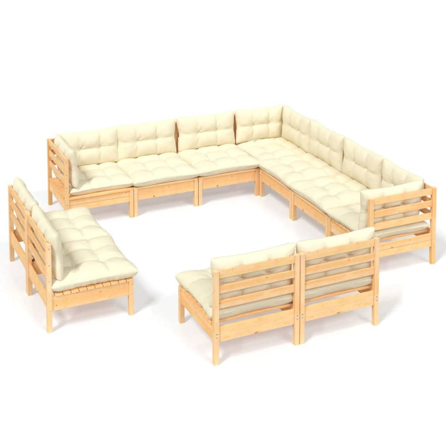 -Delige Loungeset Met Kleurige Kussens Grenenhout Bruin en crème