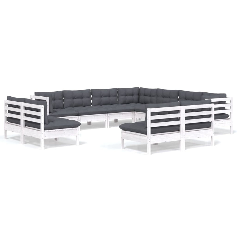 -Delige Loungeset Met Kussens Massief Grenenhout Wit