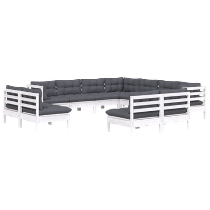 -Delige Loungeset Met Kussens Massief Grenenhout Wit