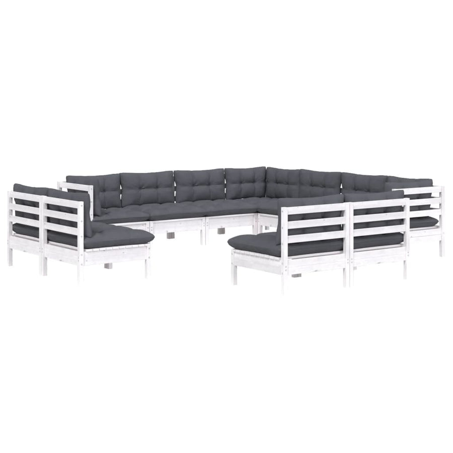 -Delige Loungeset Met Kussens Massief Grenenhout Wit