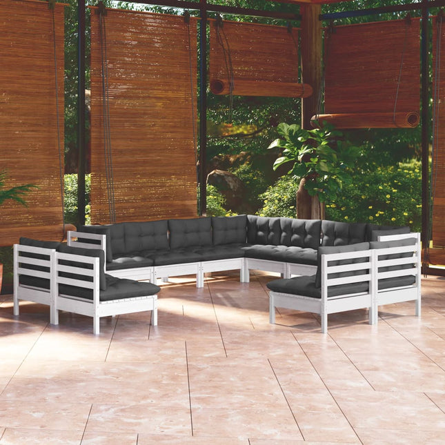 -Delige Loungeset Met Kussens Massief Grenenhout Wit