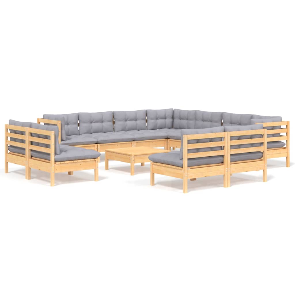 2-Delige Loungeset Met Grijze Kussens Massief Grenenhout Bruin en grijs