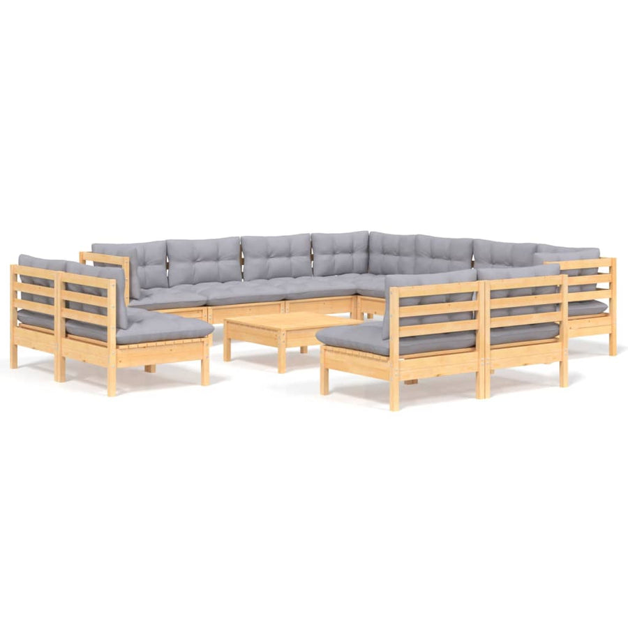 2-Delige Loungeset Met Grijze Kussens Massief Grenenhout Bruin en grijs