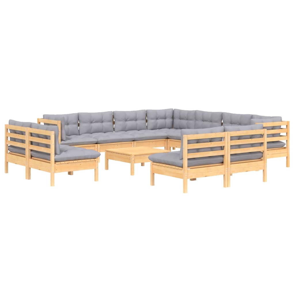 2-Delige Loungeset Met Grijze Kussens Massief Grenenhout Bruin en grijs