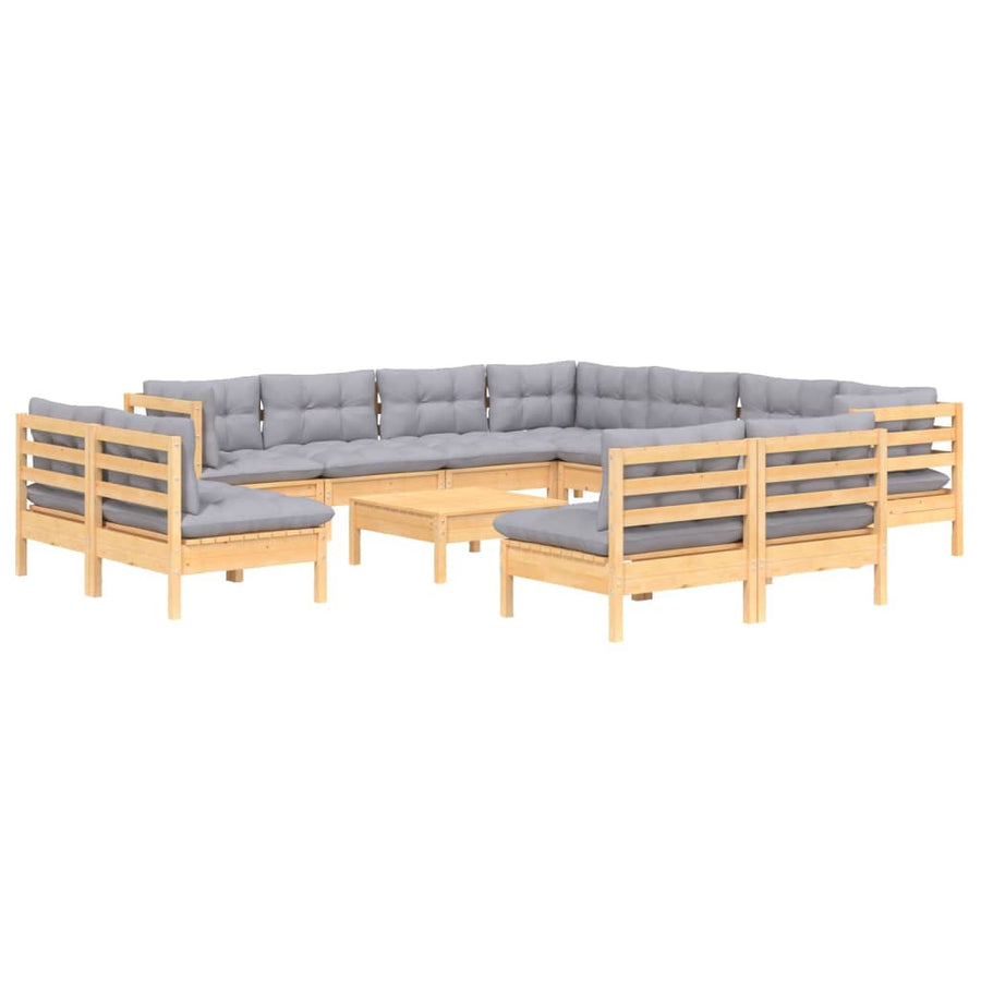 2-Delige Loungeset Met Grijze Kussens Massief Grenenhout Bruin en grijs