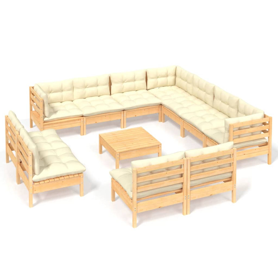 2-Delige Loungeset Met Kleurige Kussens Grenenhout Bruin en crème