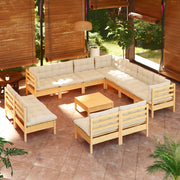 Loungeset 12-delig grenenhout crème kussens