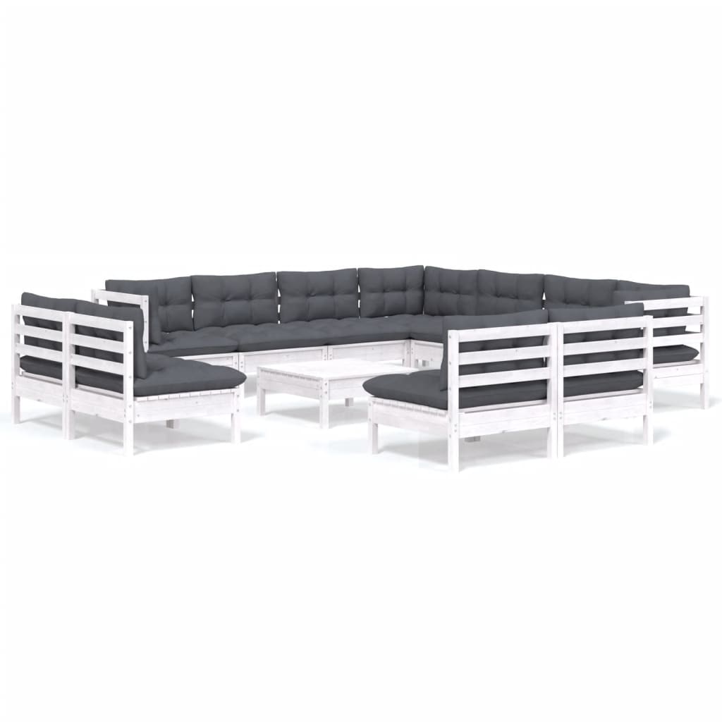 2-Delige Loungeset Met Kussens Massief Grenenhout Wit