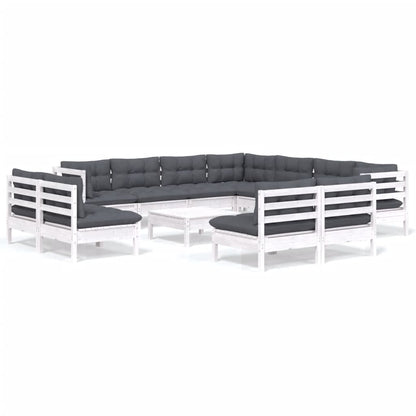 2-Delige Loungeset Met Kussens Massief Grenenhout Wit