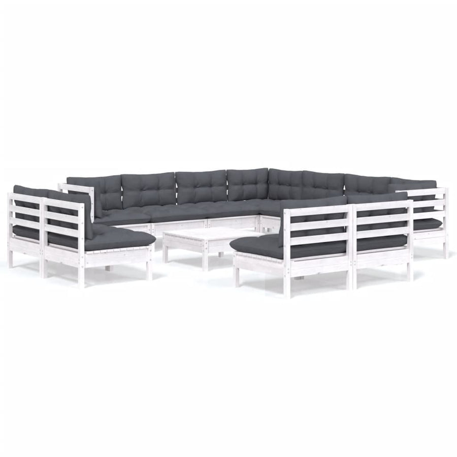 2-Delige Loungeset Met Kussens Massief Grenenhout Wit