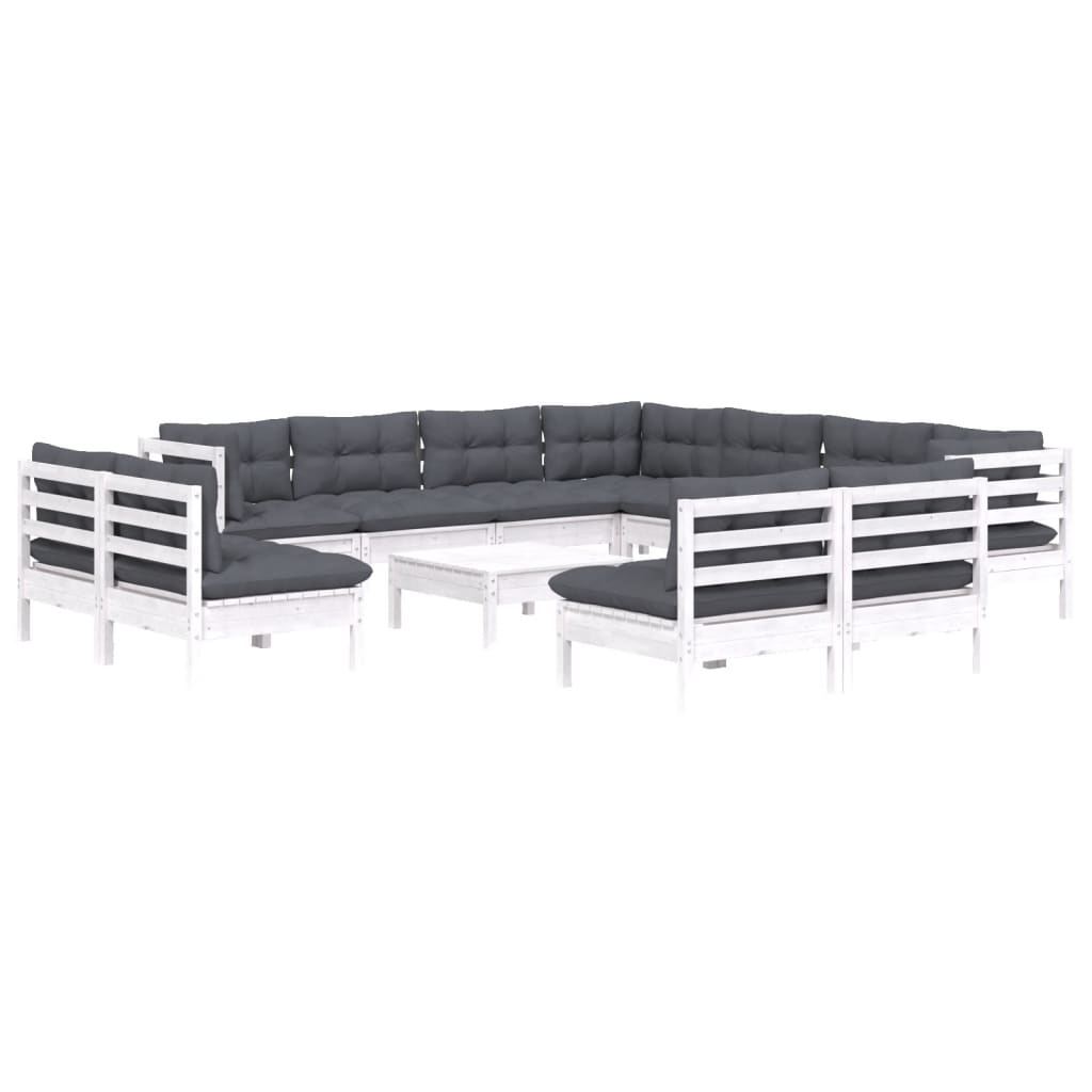 2-Delige Loungeset Met Kussens Massief Grenenhout Wit