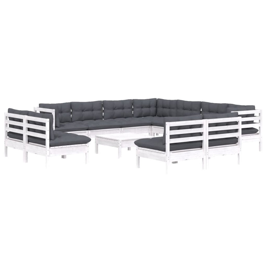 2-Delige Loungeset Met Kussens Massief Grenenhout Wit