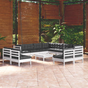 Loungeset 12-delig massief grenenhout wit