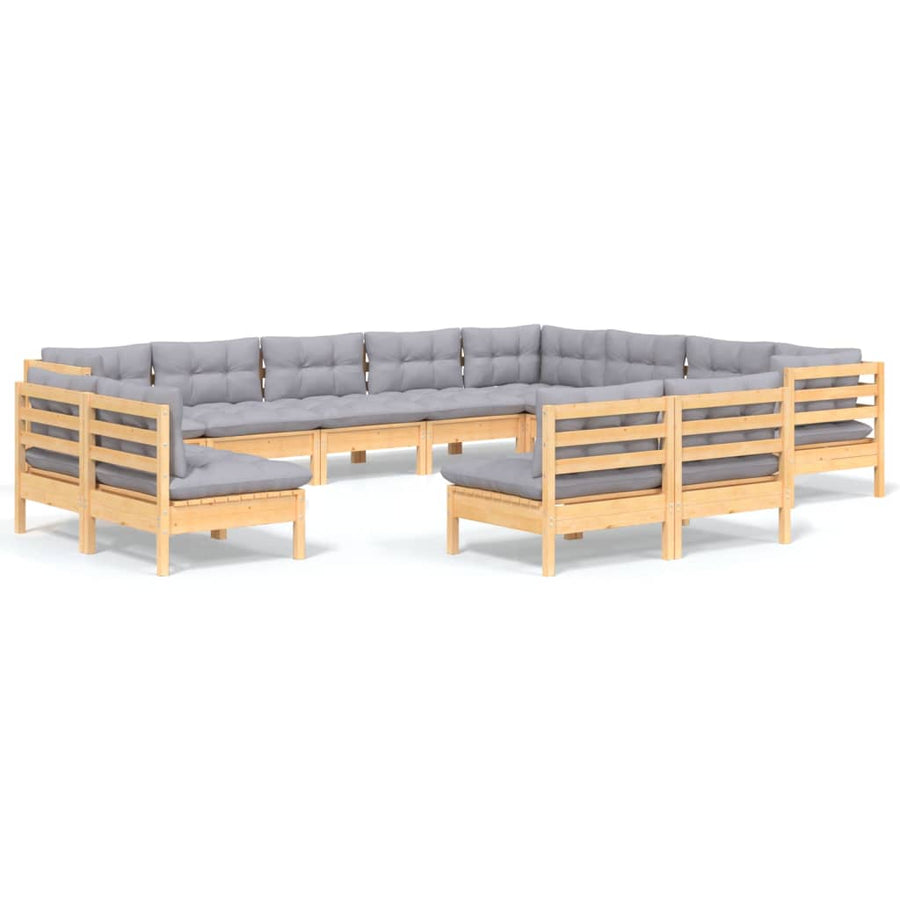 2-Delige Loungeset Met Grijze Kussens Massief Grenenhout Bruin en grijs