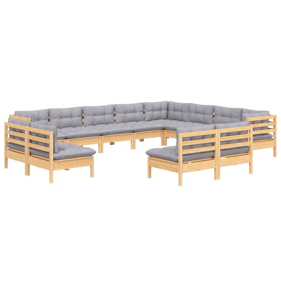 2-Delige Loungeset Met Grijze Kussens Massief Grenenhout Bruin en grijs