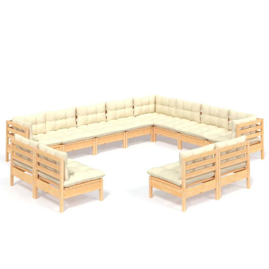 2-Delige Loungeset Met Kleurige Kussens Grenenhout Bruin en crème