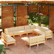 Loungeset 12-delig grenenhout crèmekleurige kussens