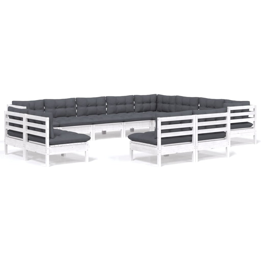2-Delige Loungeset Met Kussens Massief Grenenhout Wit